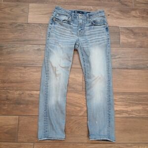 BKE Alec Jeans Mens‎ 26x24 (ACTUAL MEASUREMENT) Blue Slim Whiskered Faded